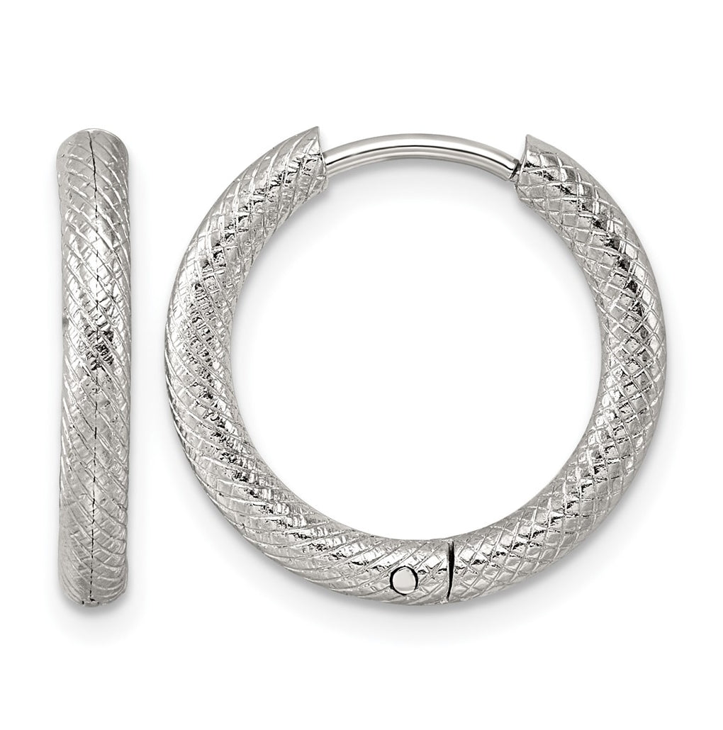 Stainless Steel Polished and Textured Circle Hinged Hoop Earrings – Elegant Jewelry Gift for Birthday, Anniversary, Engagement, Wedding
