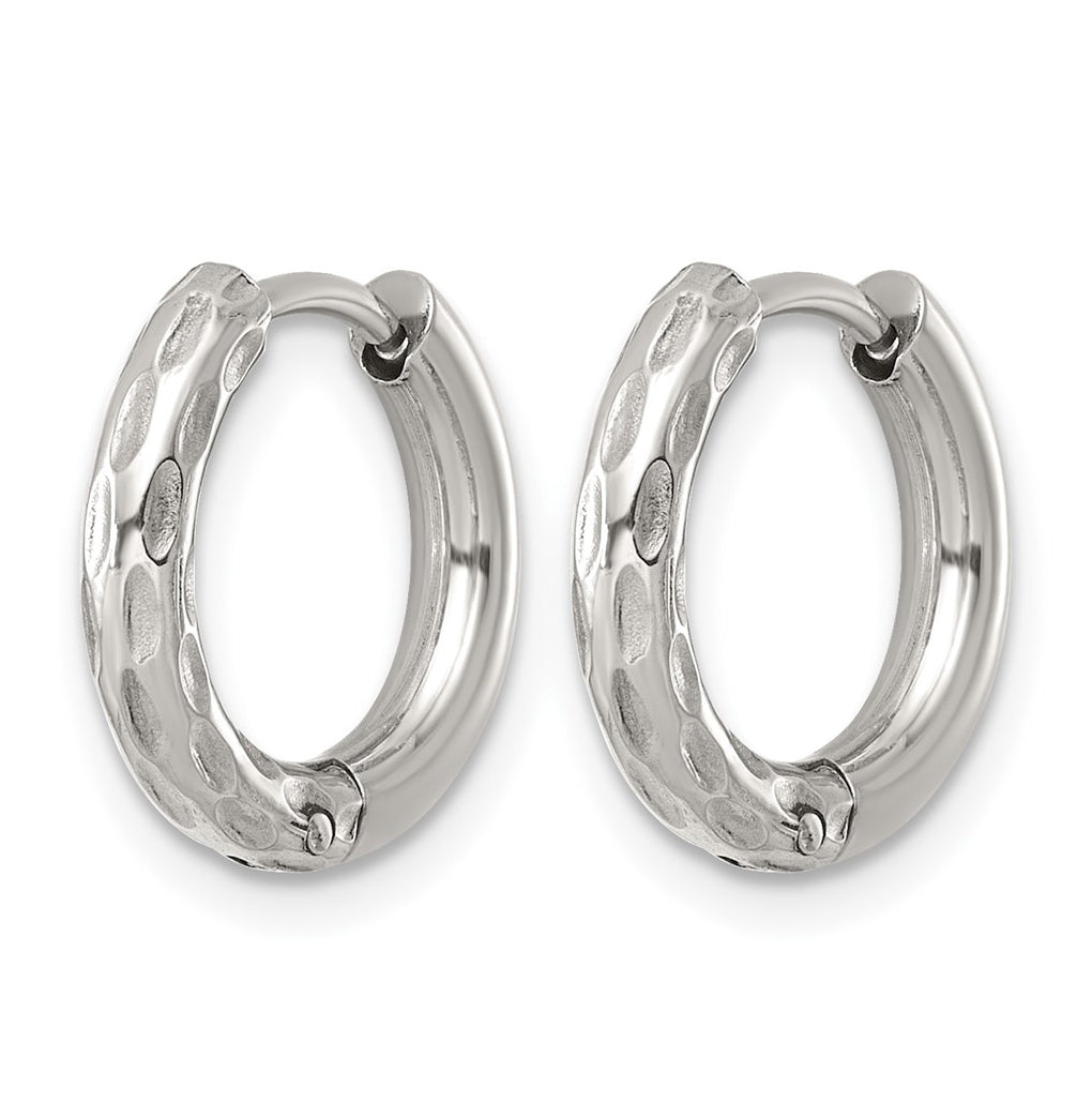 Stainless Steel Polished and Textured Circle Hinged Hoop Earrings – Elegant Jewelry Gift for Birthday, Anniversary, Engagement, Wedding