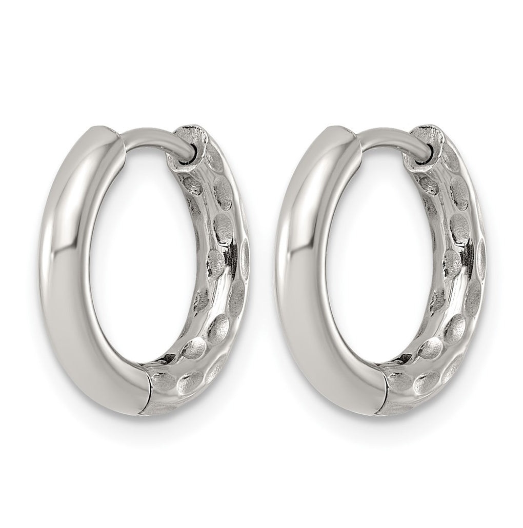 Stainless Steel Polished and Textured Circle Hinged Hoop Earrings – Elegant Jewelry Gift for Birthday, Anniversary, Engagement, Wedding