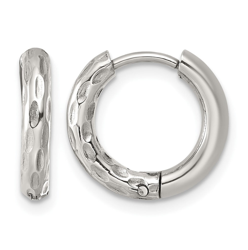 Stainless Steel Polished and Textured Circle Hinged Hoop Earrings – Elegant Jewelry Gift for Birthday, Anniversary, Engagement, Wedding