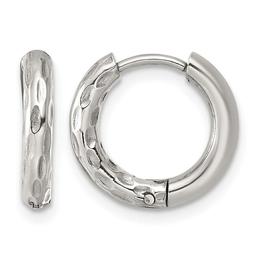Stainless Steel Polished and Textured Circle Hinged Hoop Earrings – Elegant Jewelry Gift for Birthday, Anniversary, Engagement, Wedding