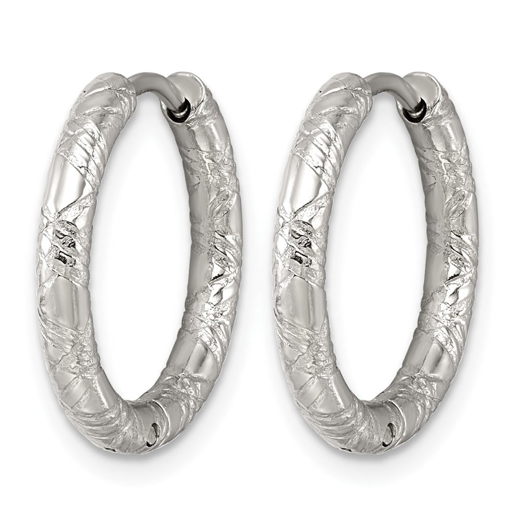Stainless Steel Polished and Textured Round Hinged Hoop Earrings – Elegant Jewelry Gift for Birthday, Anniversary, Engagement, Wedding