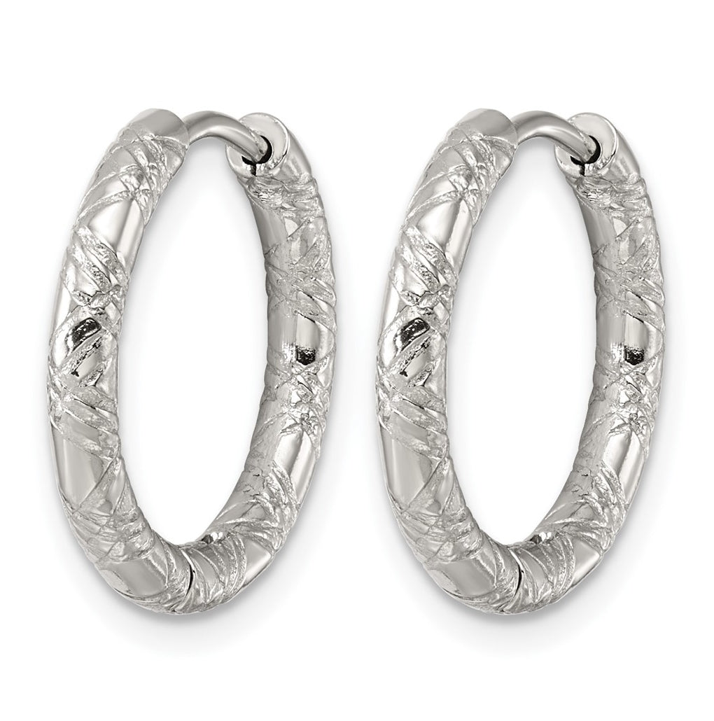 Stainless Steel Polished and Textured Round Hinged Hoop Earrings – Elegant Jewelry Gift for Birthday, Anniversary, Engagement, Wedding