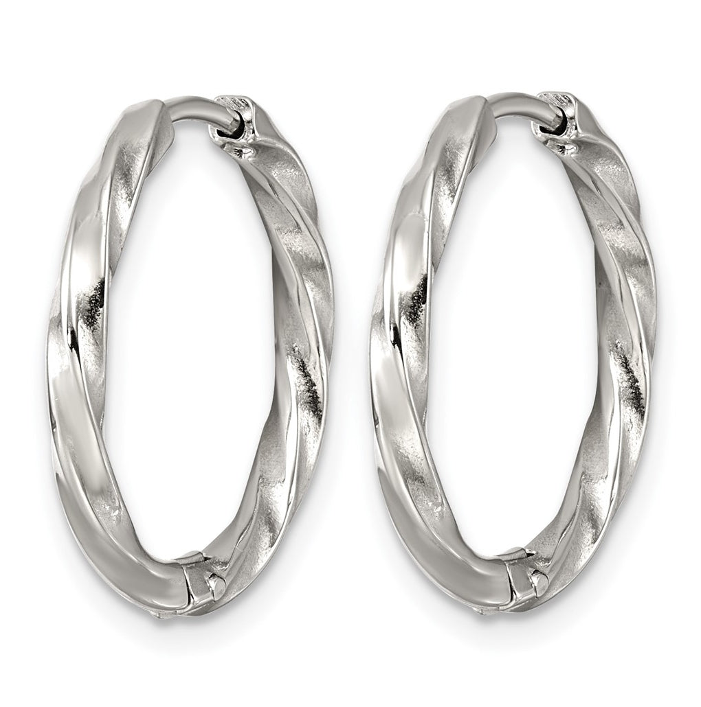 Stainless Steel Polished Twist Hinged Hoop Earrings – Elegant Jewelry Gift for Birthday, Anniversary, Engagement, Wedding