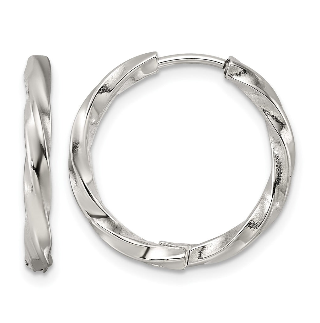 Stainless Steel Polished Twist Hinged Hoop Earrings – Elegant Jewelry Gift for Birthday, Anniversary, Engagement, Wedding