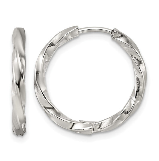 Stainless Steel Polished Twist Hinged Hoop Earrings – Elegant Jewelry Gift for Birthday, Anniversary, Engagement, Wedding