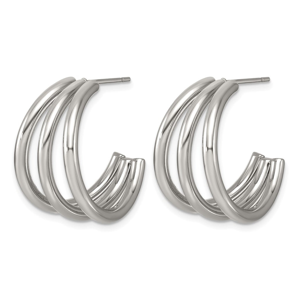 Stainless Steel Polished Three Wired C-Hoop Post Earrings – Elegant Jewelry Gift for Birthday, Anniversary, Engagement, Wedding