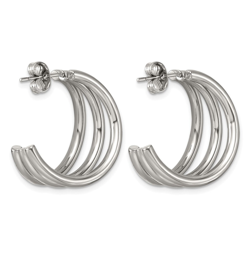 Stainless Steel Polished Three Wired C-Hoop Post Earrings – Elegant Jewelry Gift for Birthday, Anniversary, Engagement, Wedding