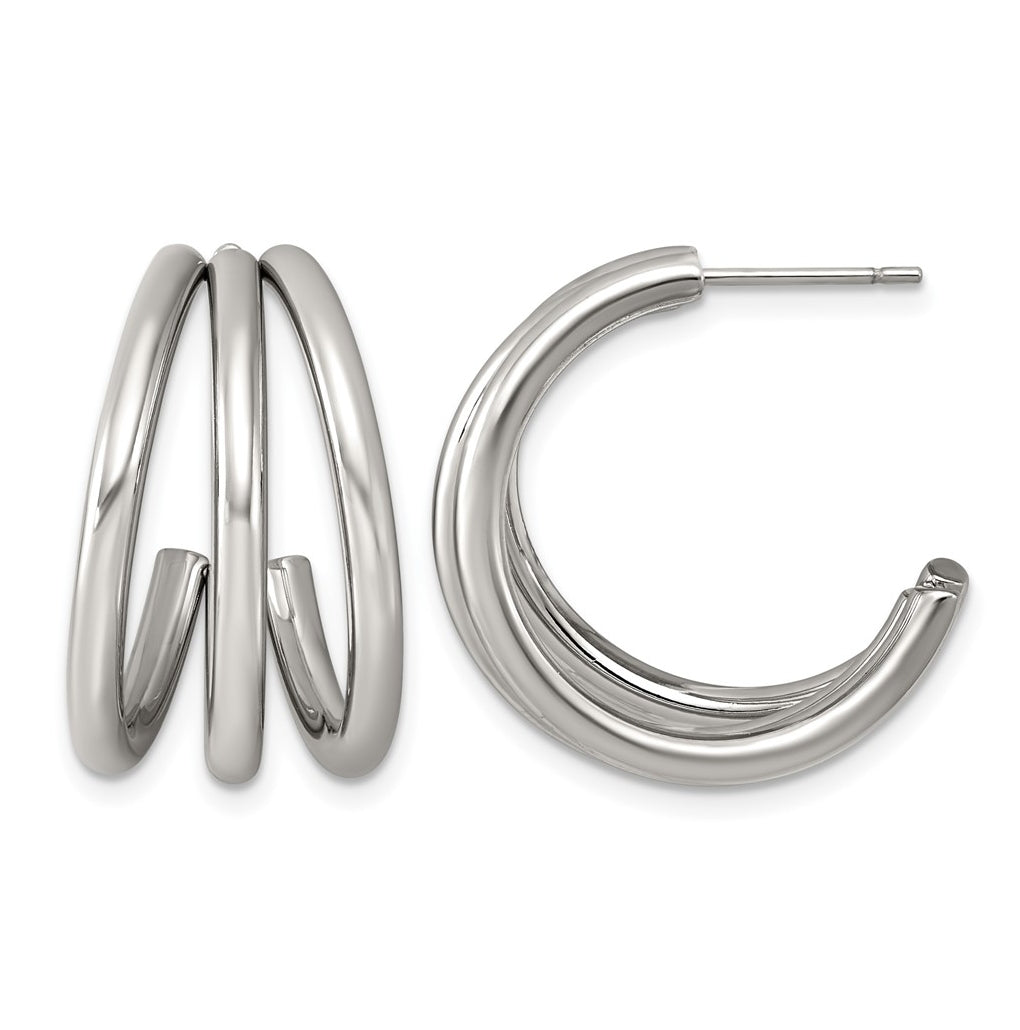 Stainless Steel Polished Three Wired C-Hoop Post Earrings – Elegant Jewelry Gift for Birthday, Anniversary, Engagement, Wedding