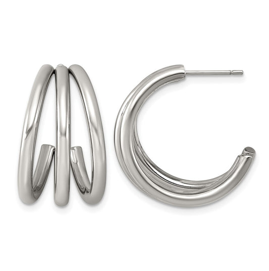 Stainless Steel Polished Three Wired C-Hoop Post Earrings – Elegant Jewelry Gift for Birthday, Anniversary, Engagement, Wedding