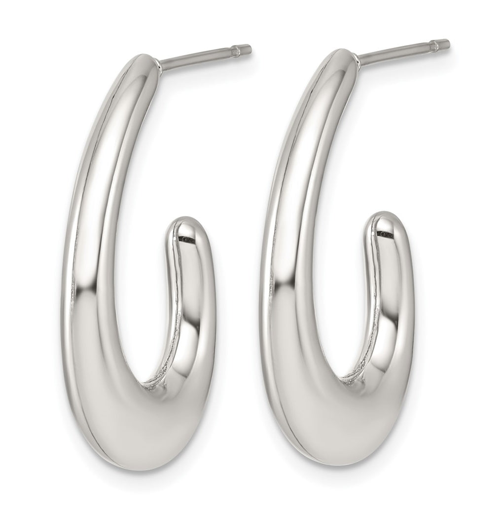 Stainless Steel Polished J-Hoop Post Earrings – Elegant Jewelry Gift for Birthday, Anniversary, Engagement, Wedding