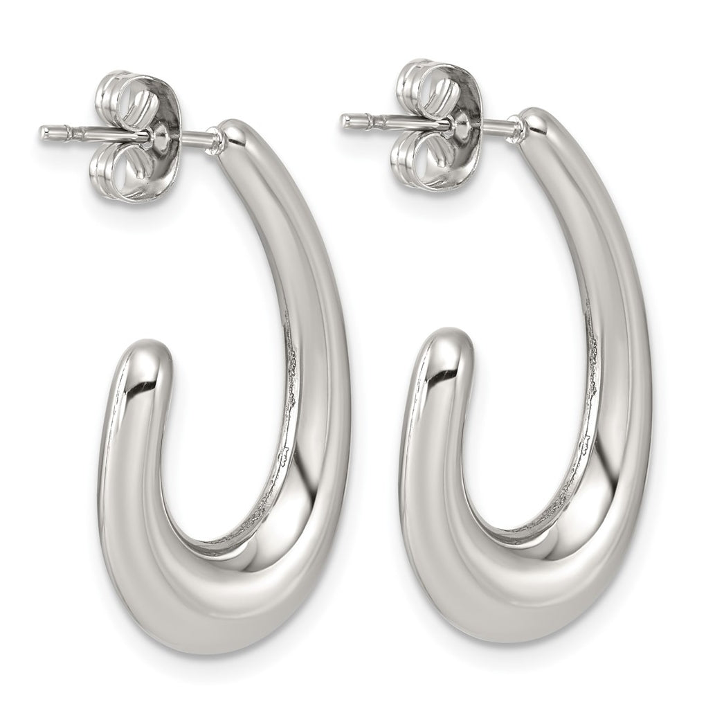 Stainless Steel Polished J-Hoop Post Earrings – Elegant Jewelry Gift for Birthday, Anniversary, Engagement, Wedding