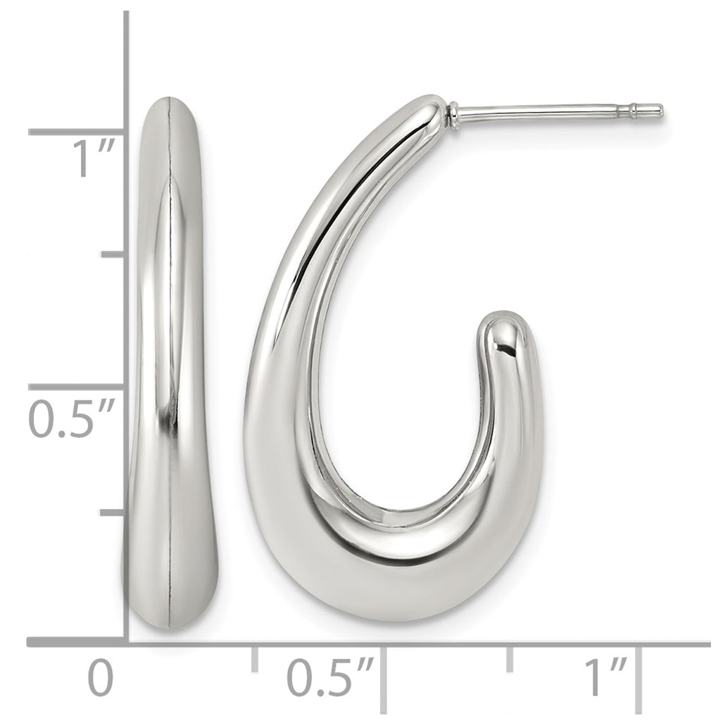 Stainless Steel Polished J-Hoop Post Earrings – Elegant Jewelry Gift for Birthday, Anniversary, Engagement, Wedding