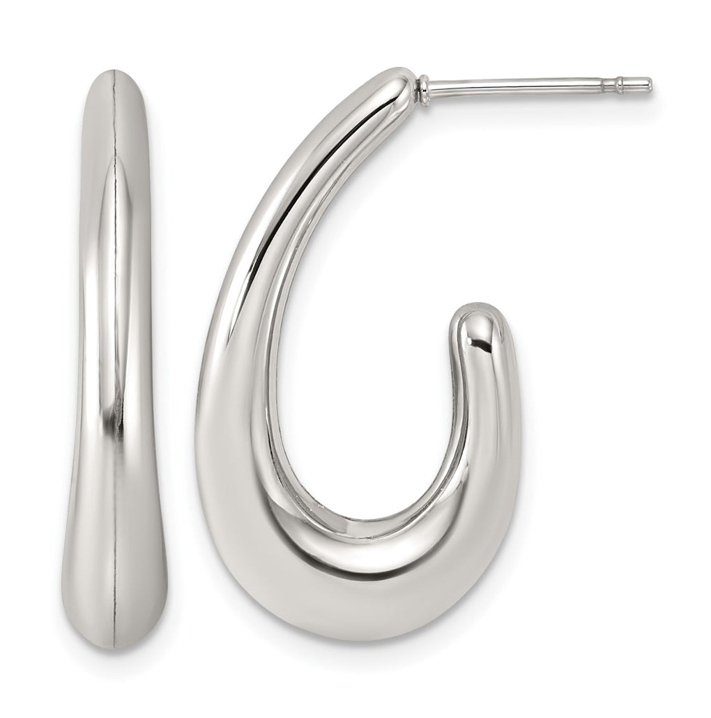 Stainless Steel Polished J-Hoop Post Earrings – Elegant Jewelry Gift for Birthday, Anniversary, Engagement, Wedding