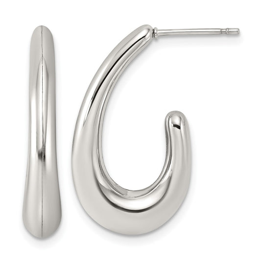 Stainless Steel Polished J-Hoop Post Earrings – Elegant Jewelry Gift for Birthday, Anniversary, Engagement, Wedding