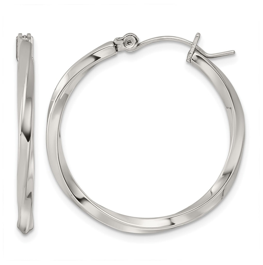 Stainless Steel Polished Twisted Hoop Earrings – Elegant Jewelry Gift for Birthday, Anniversary, Engagement, Wedding