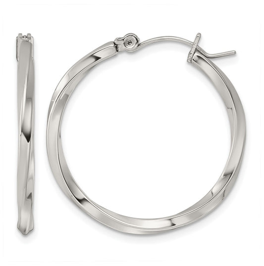 Stainless Steel Polished Twisted Hoop Earrings – Elegant Jewelry Gift for Birthday, Anniversary, Engagement, Wedding