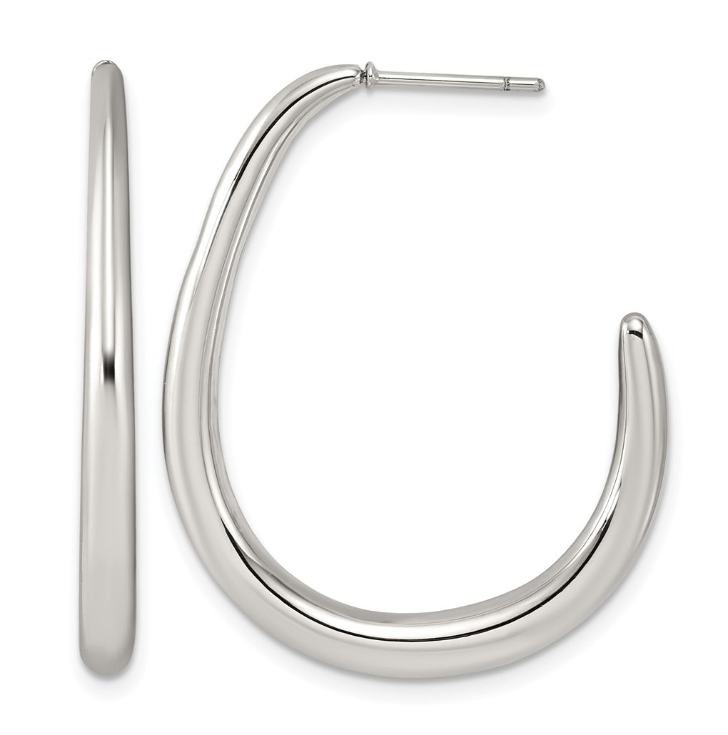 Stainless Steel Polished 3mm J-Hoop Post Earrings – Elegant Jewelry Gift for Birthday, Anniversary, Engagement, Wedding