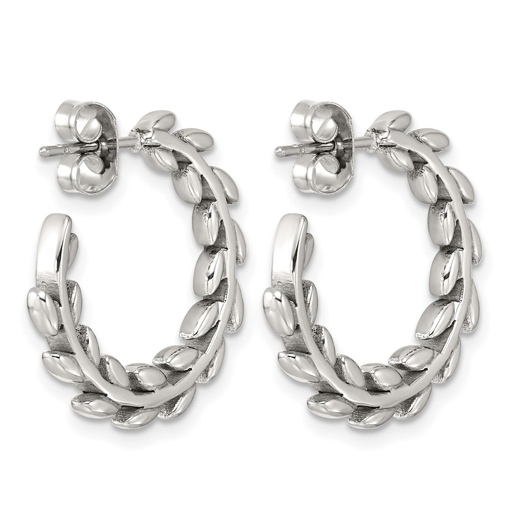 Stainless Steel Polished Vine Hoop Post Earrings – Elegant Jewelry Gift for Birthday, Anniversary, Engagement, Wedding