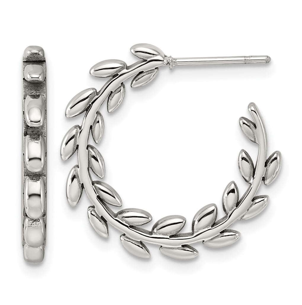 Stainless Steel Polished Vine Hoop Post Earrings – Elegant Jewelry Gift for Birthday, Anniversary, Engagement, Wedding