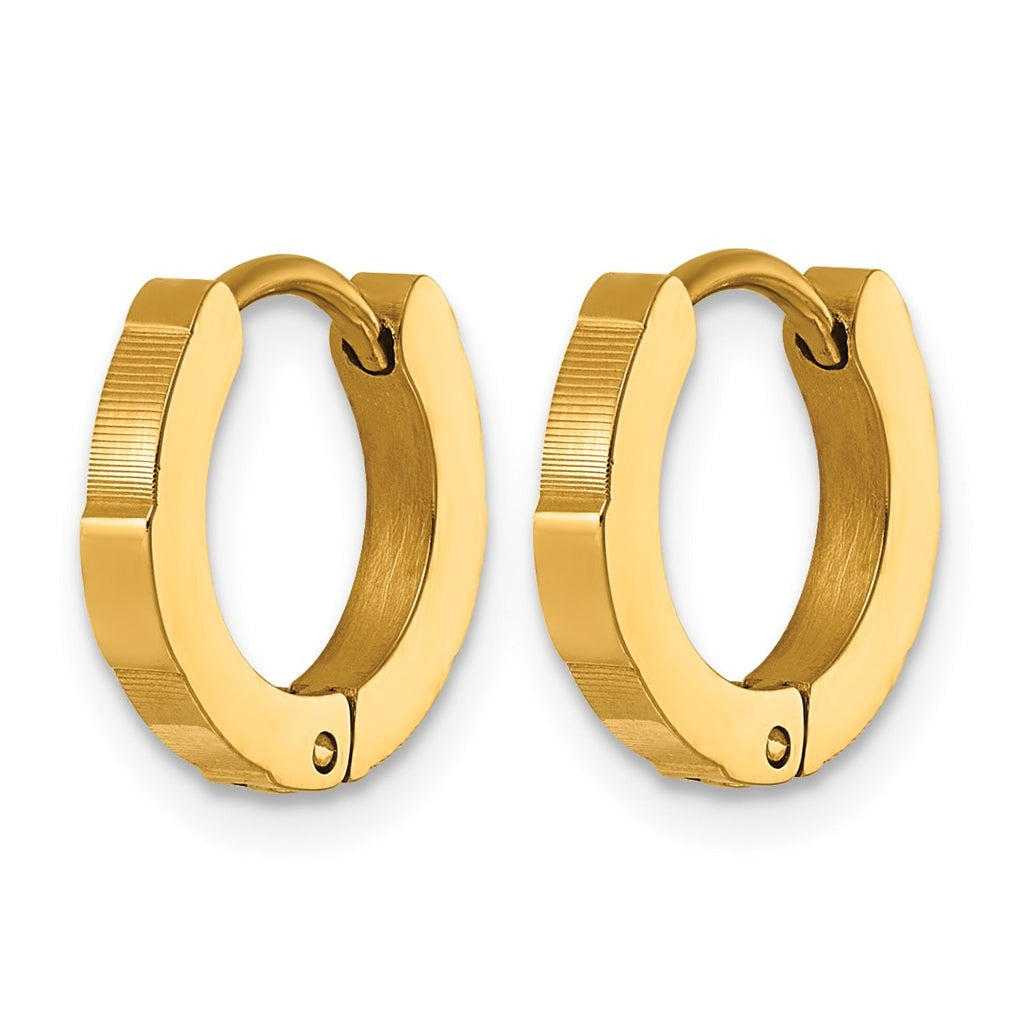 Stainless Steel Polished Yellow IP Textured Hinged Hoop Earrings – Elegant Jewelry Gift for Birthday, Anniversary, Engagement, Wedding