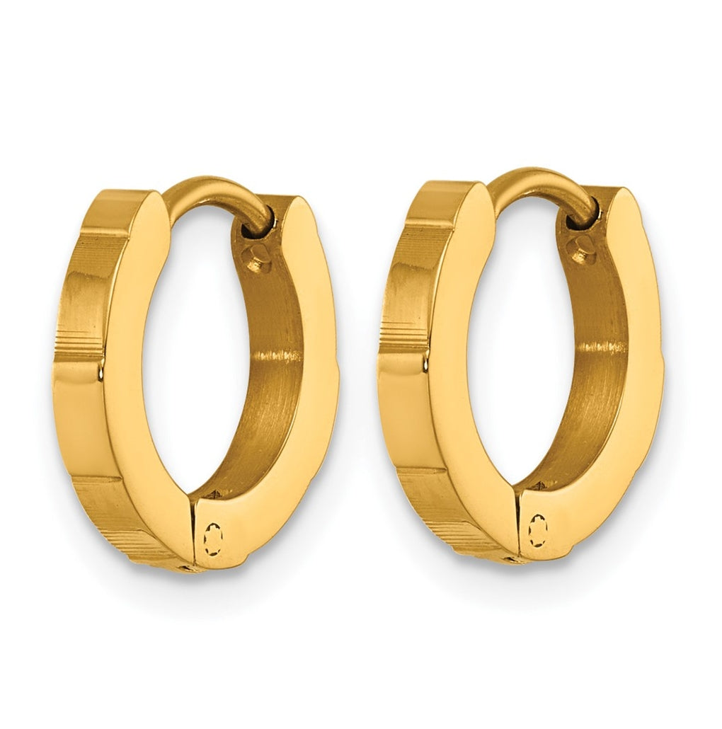 Stainless Steel Polished Yellow IP Textured Hinged Hoop Earrings – Elegant Jewelry Gift for Birthday, Anniversary, Engagement, Wedding