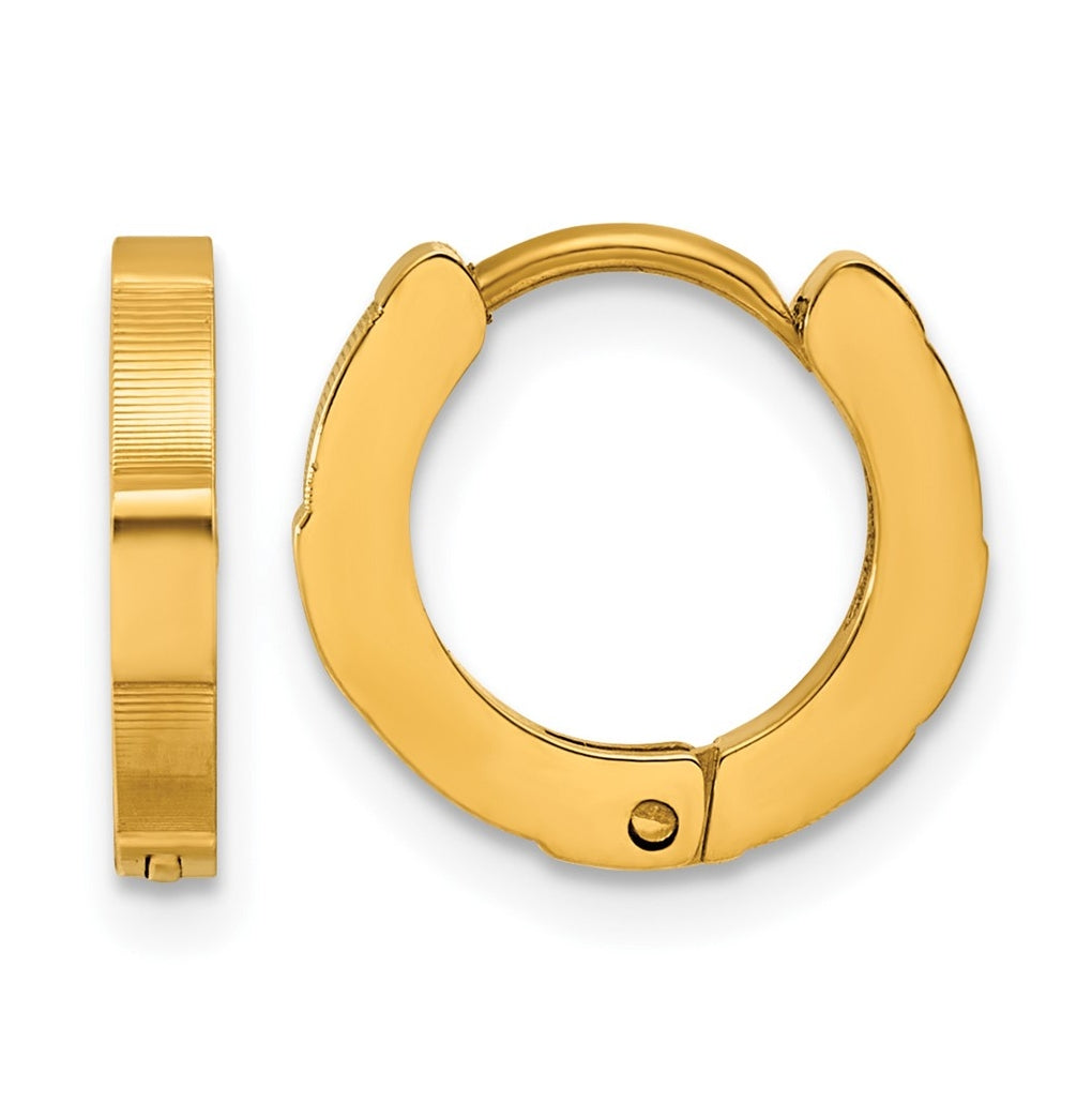 Stainless Steel Polished Yellow IP Textured Hinged Hoop Earrings – Elegant Jewelry Gift for Birthday, Anniversary, Engagement, Wedding