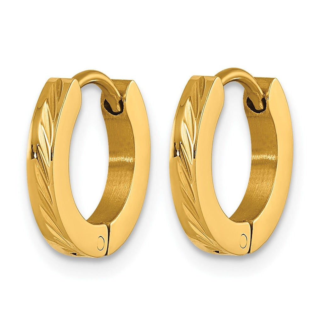 Stainless Steel Polished Yellow IP Grooved Hinged Hoop Earrings – Elegant Jewelry Gift for Birthday, Anniversary, Engagement, Wedding