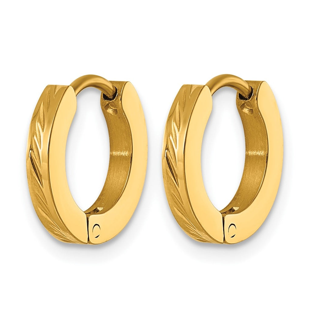 Stainless Steel Polished Yellow IP Grooved Hinged Hoop Earrings – Elegant Jewelry Gift for Birthday, Anniversary, Engagement, Wedding