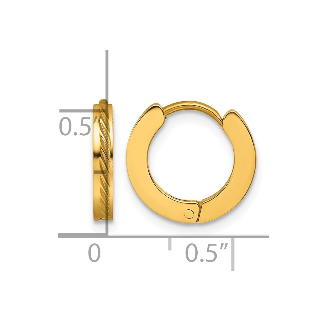 Stainless Steel Polished Yellow IP Grooved Hinged Hoop Earrings – Elegant Jewelry Gift for Birthday, Anniversary, Engagement, Wedding