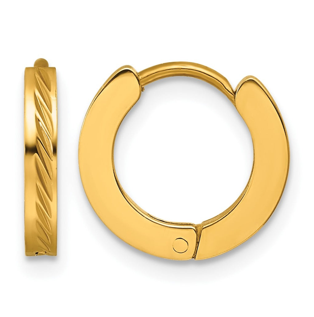 Stainless Steel Polished Yellow IP Grooved Hinged Hoop Earrings – Elegant Jewelry Gift for Birthday, Anniversary, Engagement, Wedding
