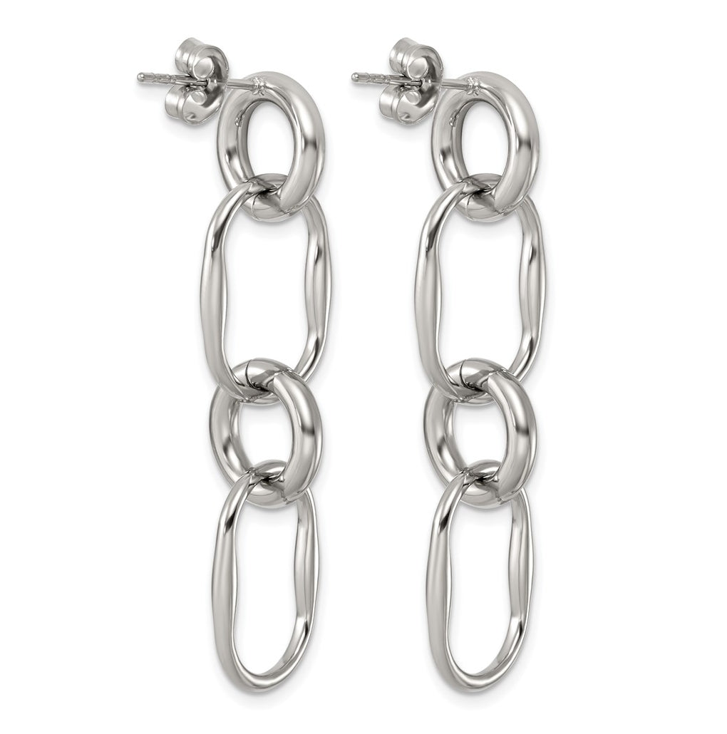 Stainless Steel Polished Fancy Link Post Dangle Earrings – Elegant Jewelry Gift for Birthday, Anniversary, Engagement, Wedding