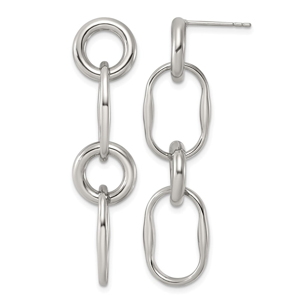 Stainless Steel Polished Fancy Link Post Dangle Earrings – Elegant Jewelry Gift for Birthday, Anniversary, Engagement, Wedding