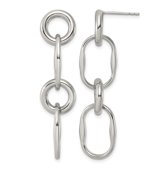 Stainless Steel Polished Fancy Link Post Dangle Earrings – Elegant Jewelry Gift for Birthday, Anniversary, Engagement, Wedding