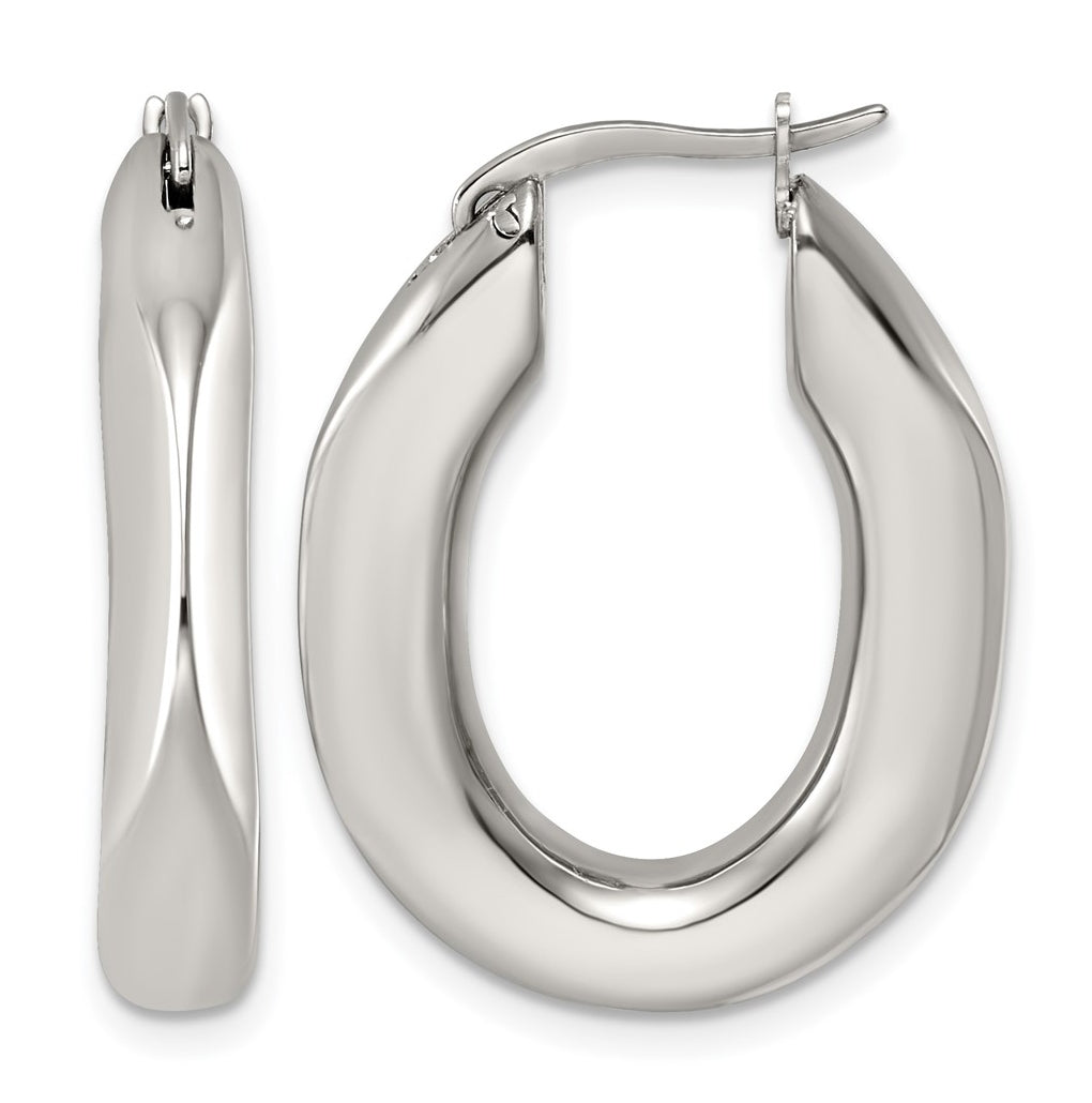 Stainless Steel Polished Tapered Oval Hoop Earrings – Elegant Jewelry Gift for Birthday, Anniversary, Engagement, Wedding
