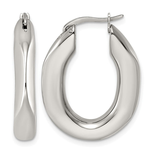 Stainless Steel Polished Tapered Oval Hoop Earrings – Elegant Jewelry Gift for Birthday, Anniversary, Engagement, Wedding