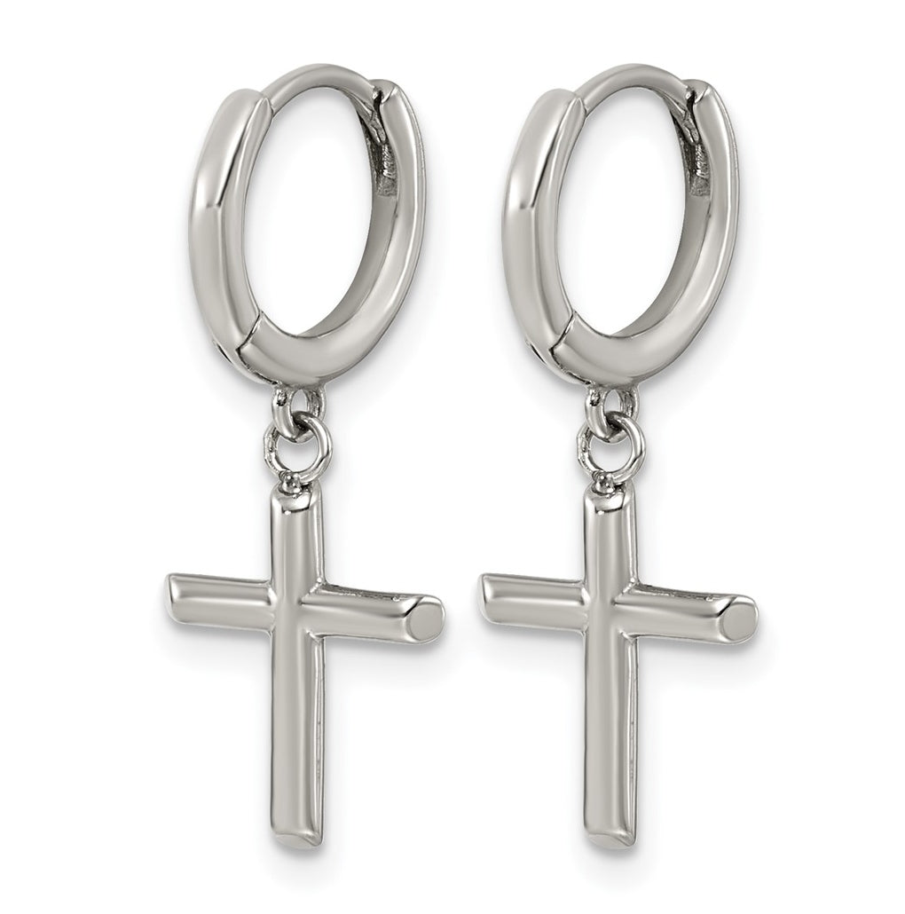 Stainless Steel Polished Cross Dangle Hoop Earrings – Elegant Jewelry Gift for Birthday, Anniversary, Engagement, Wedding