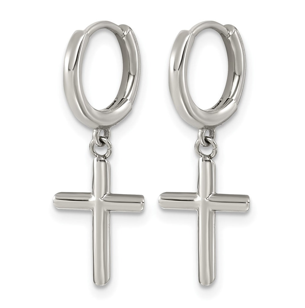 Stainless Steel Polished Cross Dangle Hoop Earrings – Elegant Jewelry Gift for Birthday, Anniversary, Engagement, Wedding
