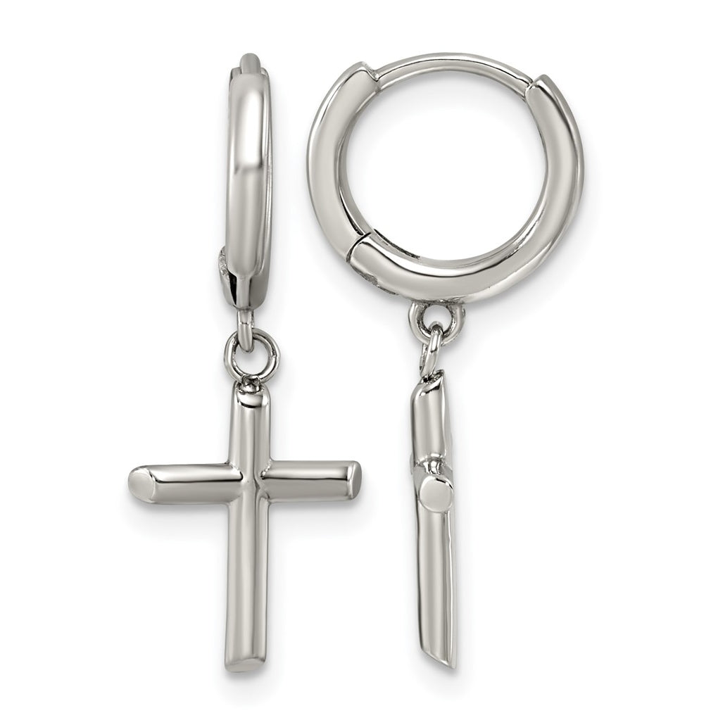 Stainless Steel Polished Cross Dangle Hoop Earrings – Elegant Jewelry Gift for Birthday, Anniversary, Engagement, Wedding