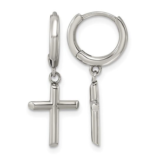 Stainless Steel Polished Cross Dangle Hoop Earrings – Elegant Jewelry Gift for Birthday, Anniversary, Engagement, Wedding