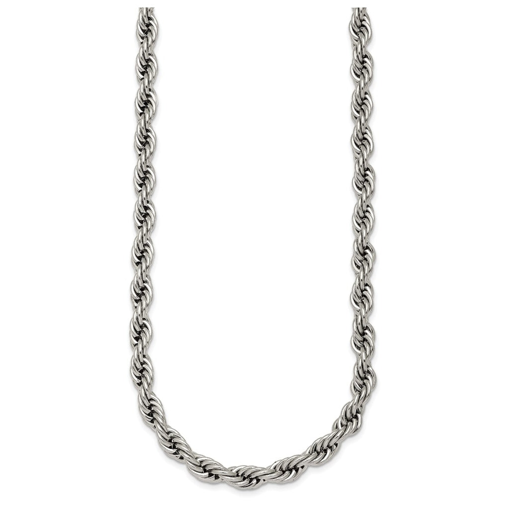 Stainless Steel Polished 6mm 18in Rope Chain – Elegant Jewelry Gift for Birthday, Anniversary, Engagement, Wedding