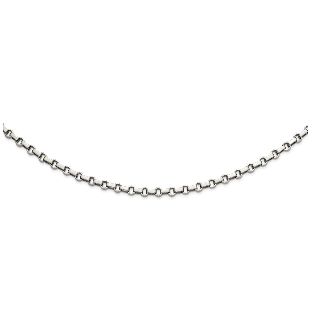 Stainless Steel Polished 7mm 24.5in Fancy Rolo Chain Necklace – Elegant Jewelry Gift for Birthday, Anniversary, Engagement, Wedding
