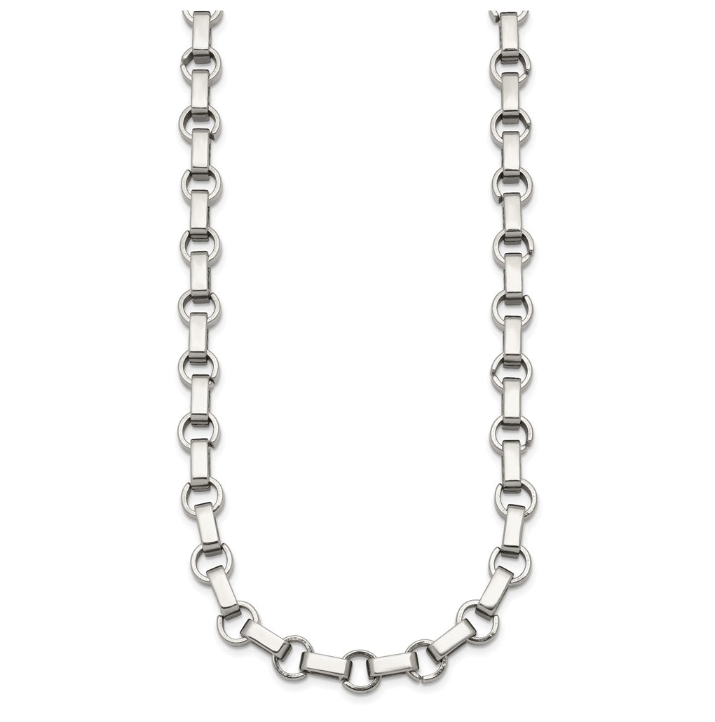 Stainless Steel Polished 7mm 24.5in Fancy Rolo Chain Necklace – Elegant Jewelry Gift for Birthday, Anniversary, Engagement, Wedding