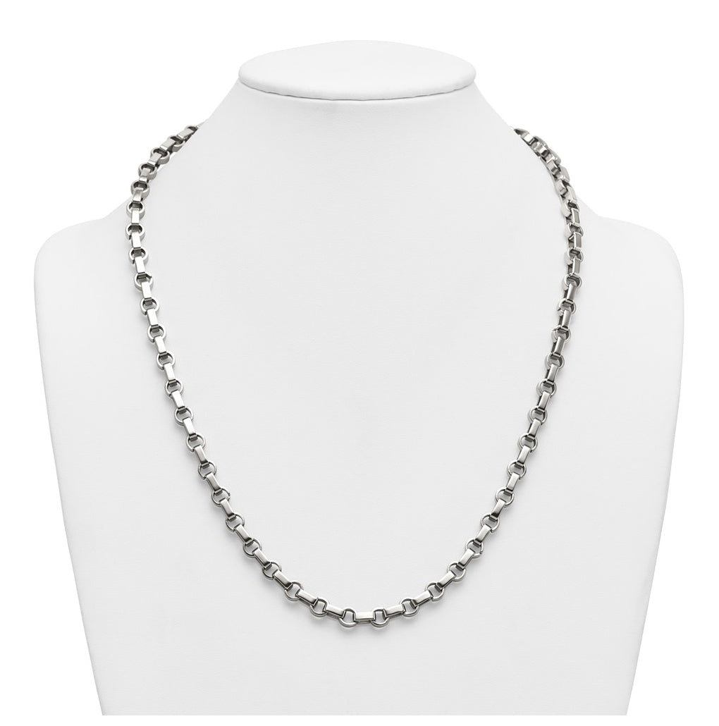 Stainless Steel Polished 7mm 24.5in Fancy Rolo Chain Necklace – Elegant Jewelry Gift for Birthday, Anniversary, Engagement, Wedding