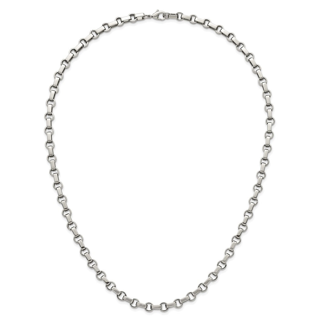Stainless Steel Polished 7mm 24.5in Fancy Rolo Chain Necklace – Elegant Jewelry Gift for Birthday, Anniversary, Engagement, Wedding
