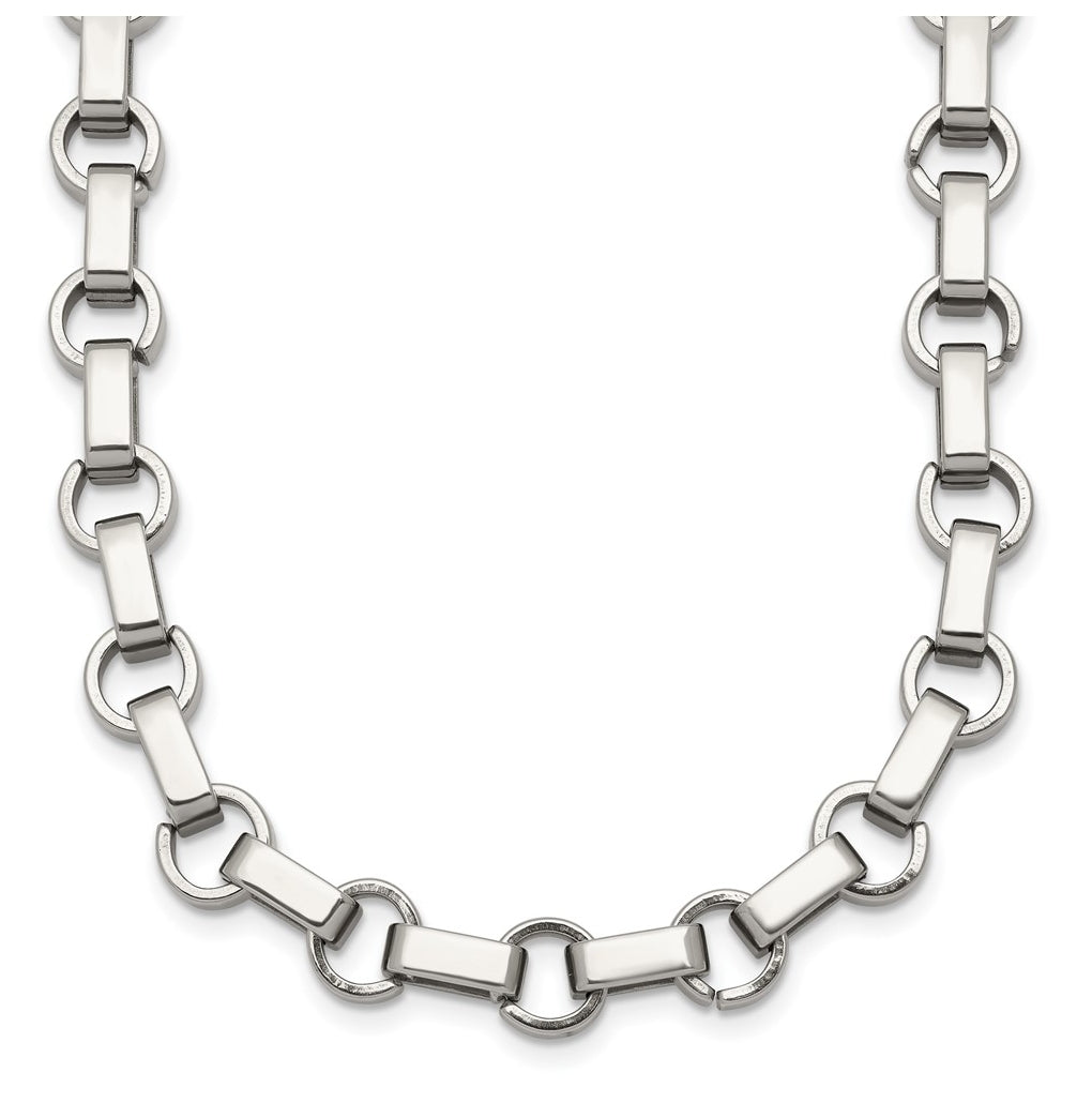 Stainless Steel Polished 7mm 24.5in Fancy Rolo Chain Necklace – Elegant Jewelry Gift for Birthday, Anniversary, Engagement, Wedding