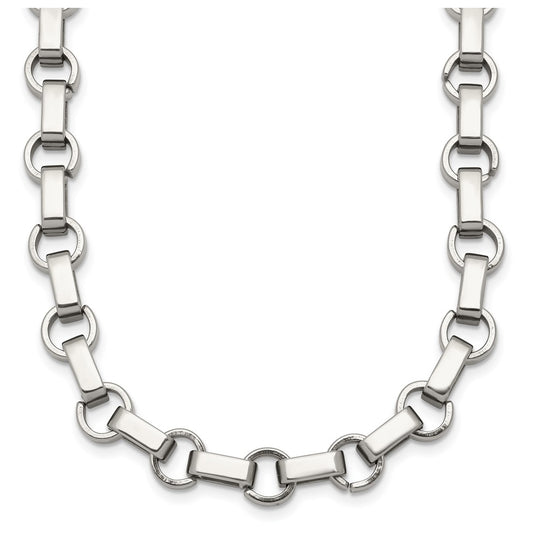 Stainless Steel Polished 7mm 24.5in Fancy Rolo Chain Necklace – Elegant Jewelry Gift for Birthday, Anniversary, Engagement, Wedding