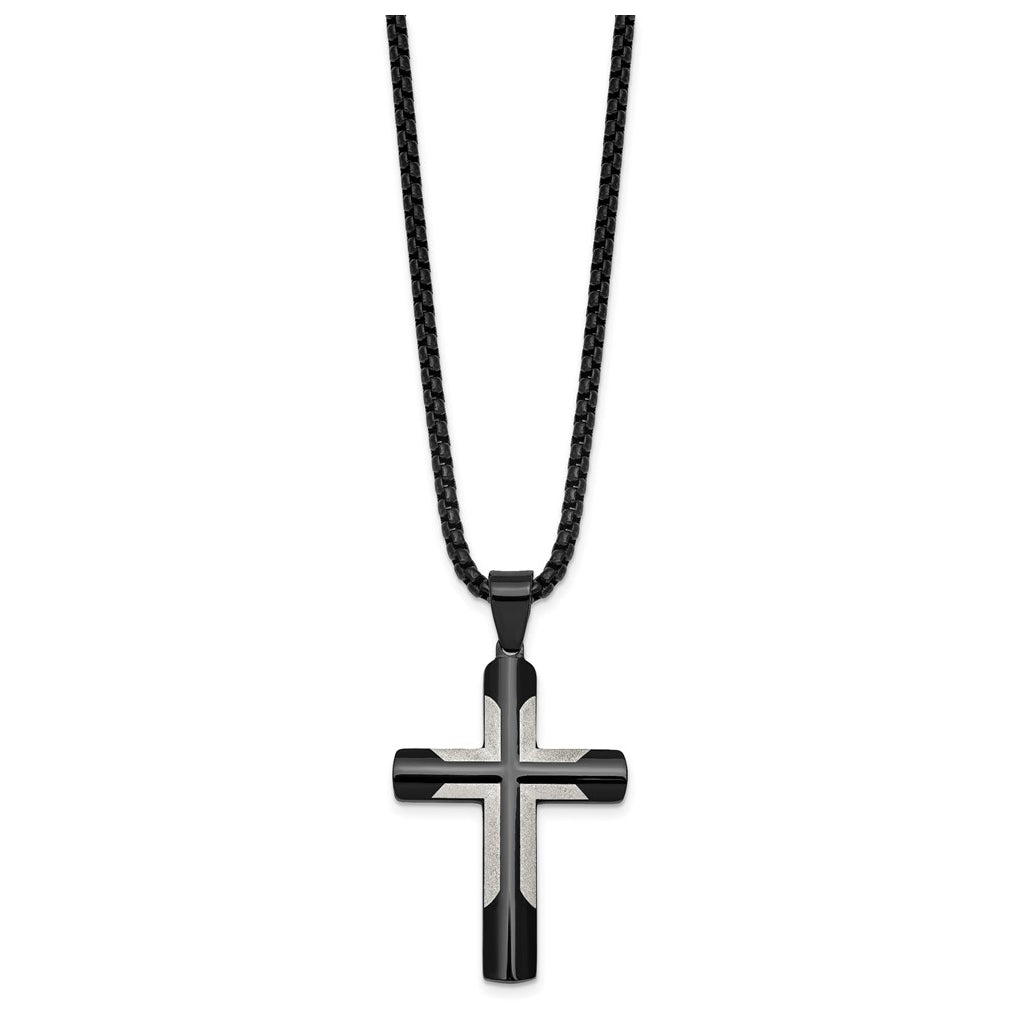 Stainless Steel Polished Black IP-plated with Satin Cross 20in Necklace – Elegant Jewelry Gift for Birthday, Anniversary, Engagement, Wedding