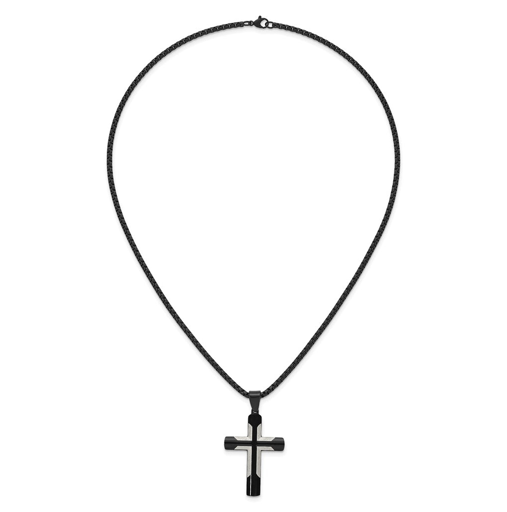 Stainless Steel Polished Black IP-plated with Satin Cross 20in Necklace – Elegant Jewelry Gift for Birthday, Anniversary, Engagement, Wedding