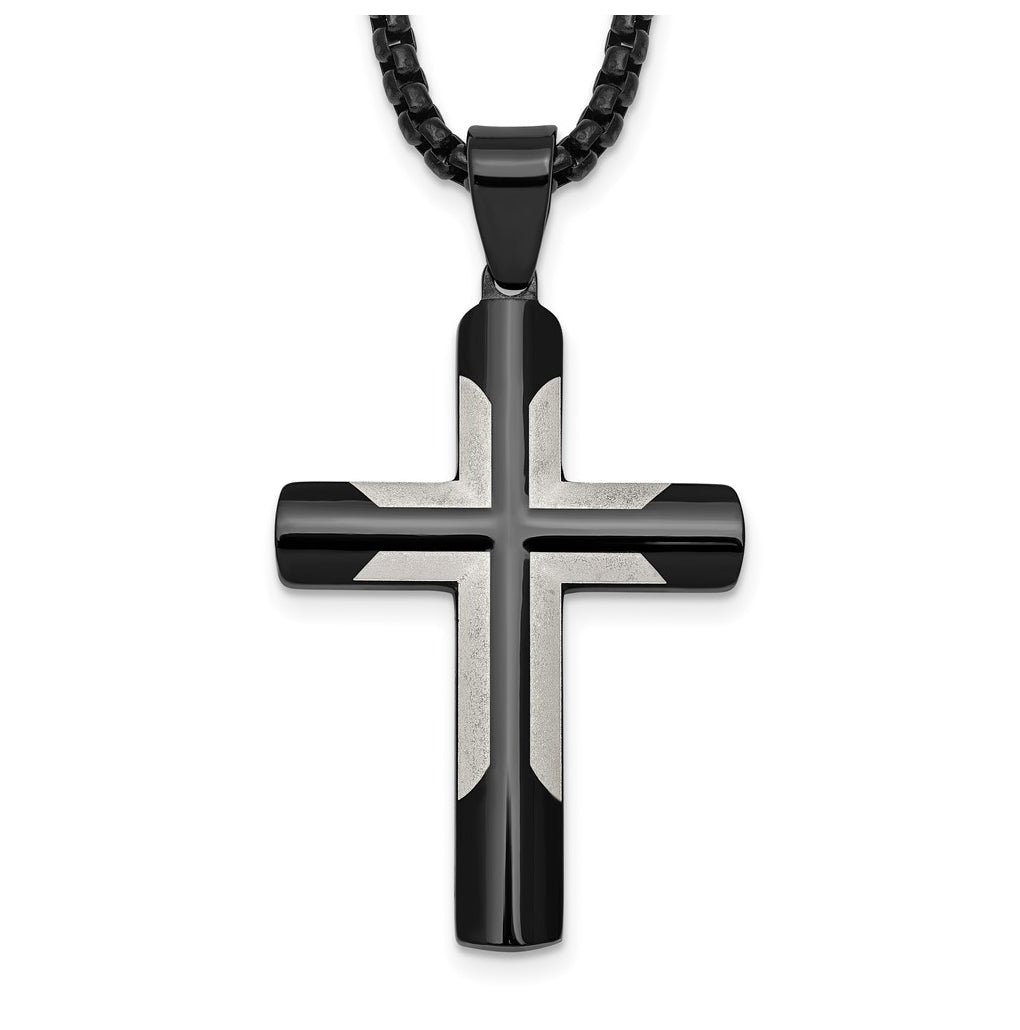 Stainless Steel Polished Black IP-plated with Satin Cross 20in Necklace – Elegant Jewelry Gift for Birthday, Anniversary, Engagement, Wedding